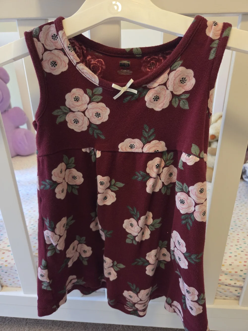 Girls Pink Cardigan & Burgundy Floral Dress Set